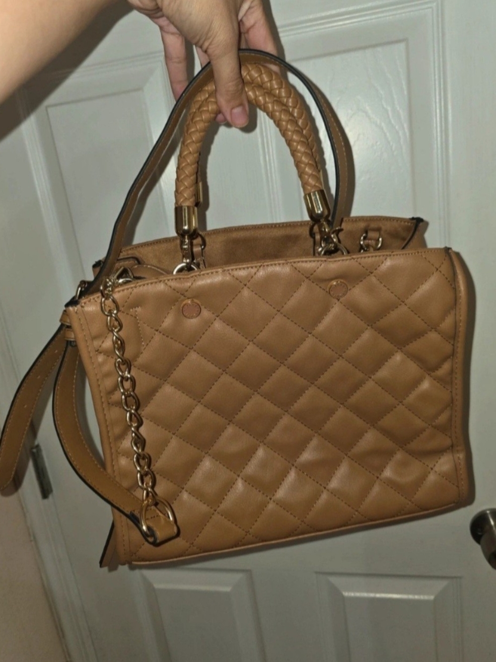 Steve Madden Quilted Tan Satchel with Braided Handles